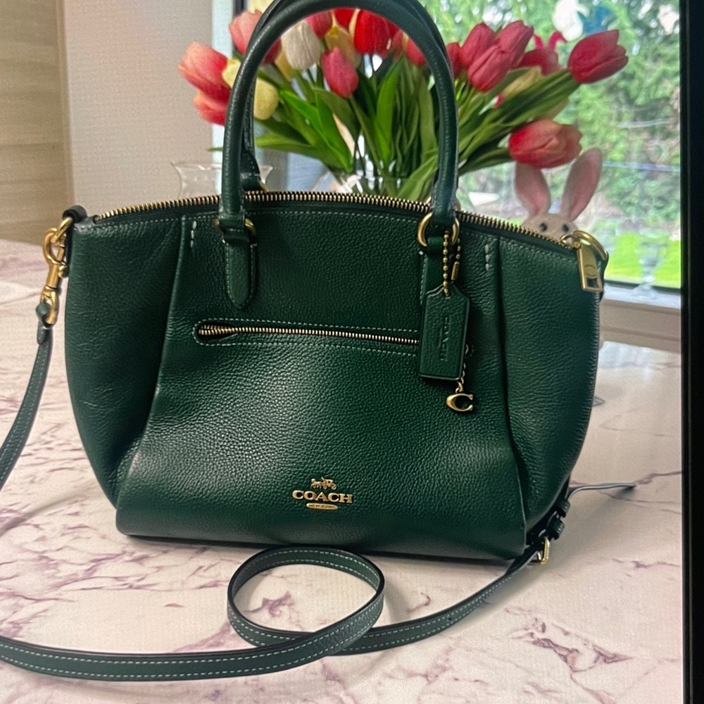 Coach Dark Green Leather Satchel with Gold Hardware - Picture 7 of 7